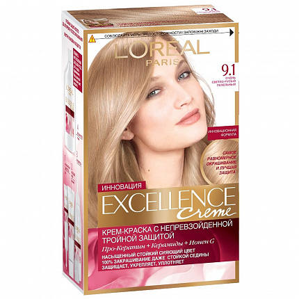 Краска для волос L'Oreal Paris Excellence Creme 9.1 Очень светлый русый пепельный