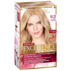 Краска для волос L'Oreal Paris Excellence Creme 10.21 светло-светло русый перламутровый осветляющий