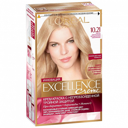 Краска для волос L'Oreal Paris Excellence Creme 10.21 светло-светло русый перламутровый осветляющий