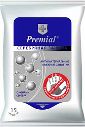 Салфетки влажные Premial Антибактериальные Серебренная защита 15шт