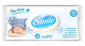 Салфетки влажные Smile Baby с клапаном 60шт